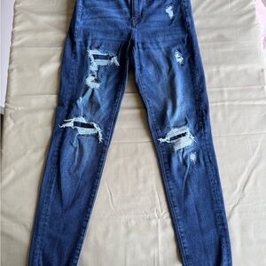 American Eagle Outfitters Dark Blue Distressed Skinny Jeans